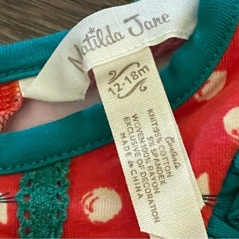 Matilda Jane Under The Tree Dress With Bloomers Red Green Cream Black 12-18 mos